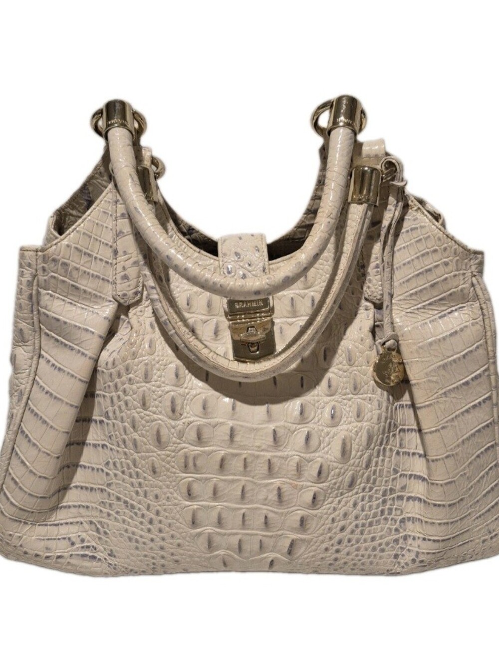 Brahmin Elisa Handbag in Cream Croc-Embossed Leather